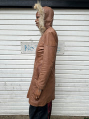 Vintage Italian Fur Hood Leather Trench Coat Jacket (S/M)
