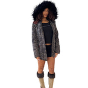 Desigual Lace Print Faux Fur Hood Puffer Coat (S)