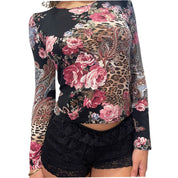 00s black & pink cheetah and floral long sleeve (XS/S)