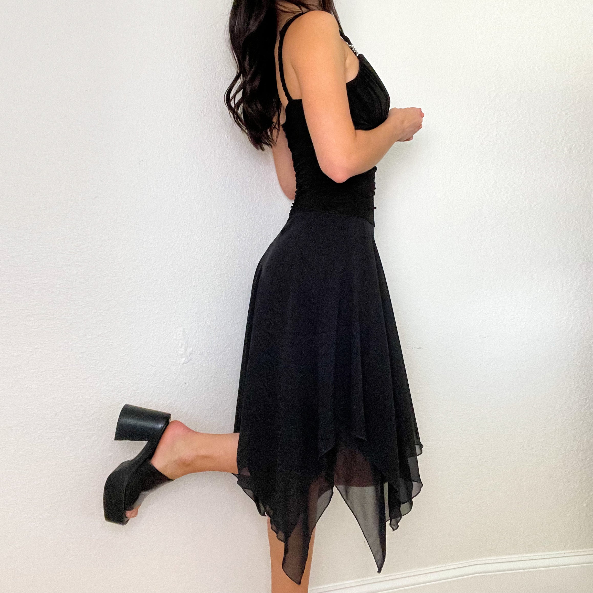 Black Ruffle Fairy Midi Dress