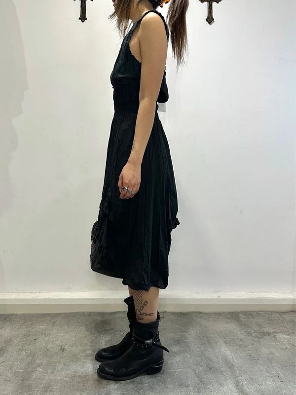 Vintage Italian Cotton Black Milkmaid Dress (S/M)
