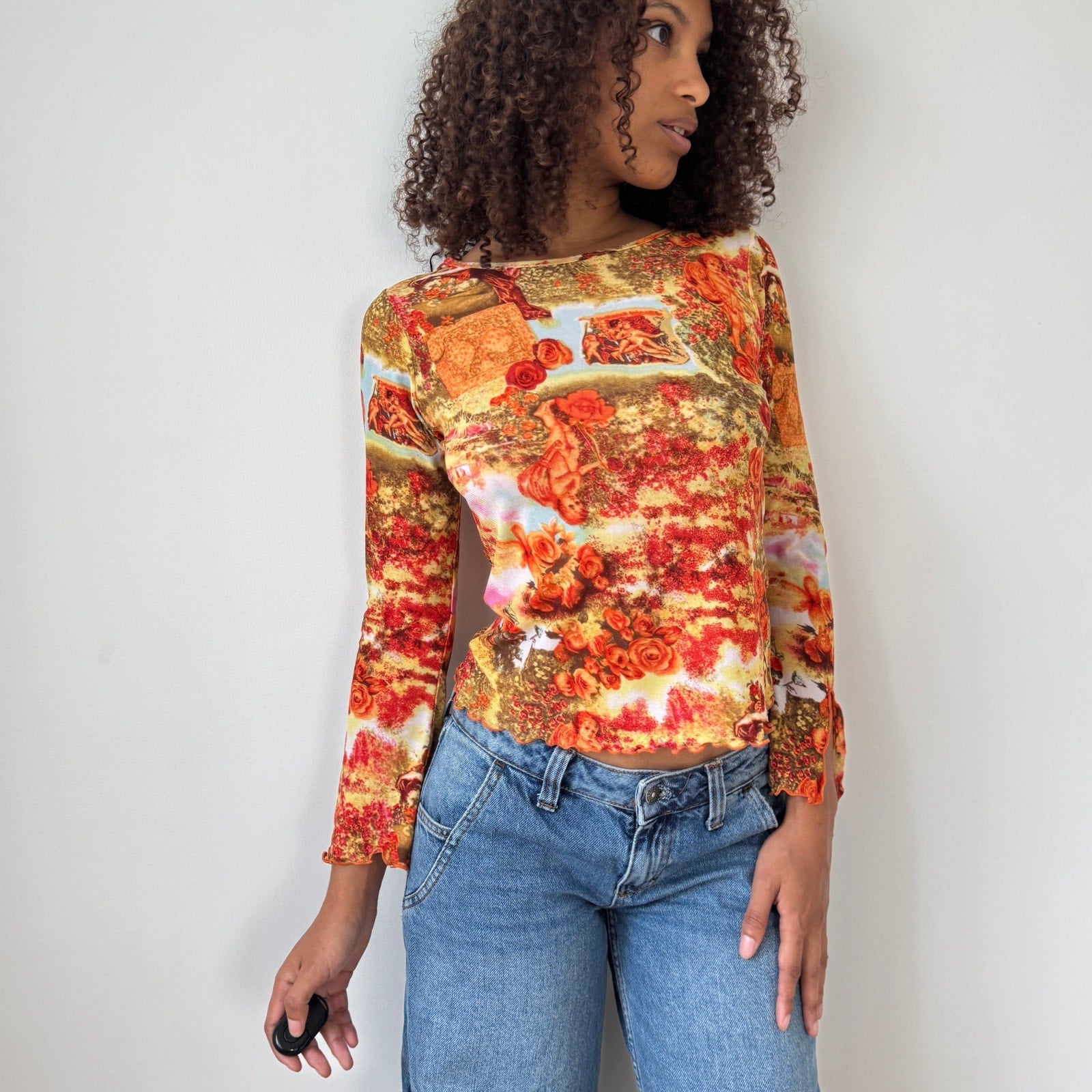 Vintage Euro Renaissance Print Mesh Top (S)