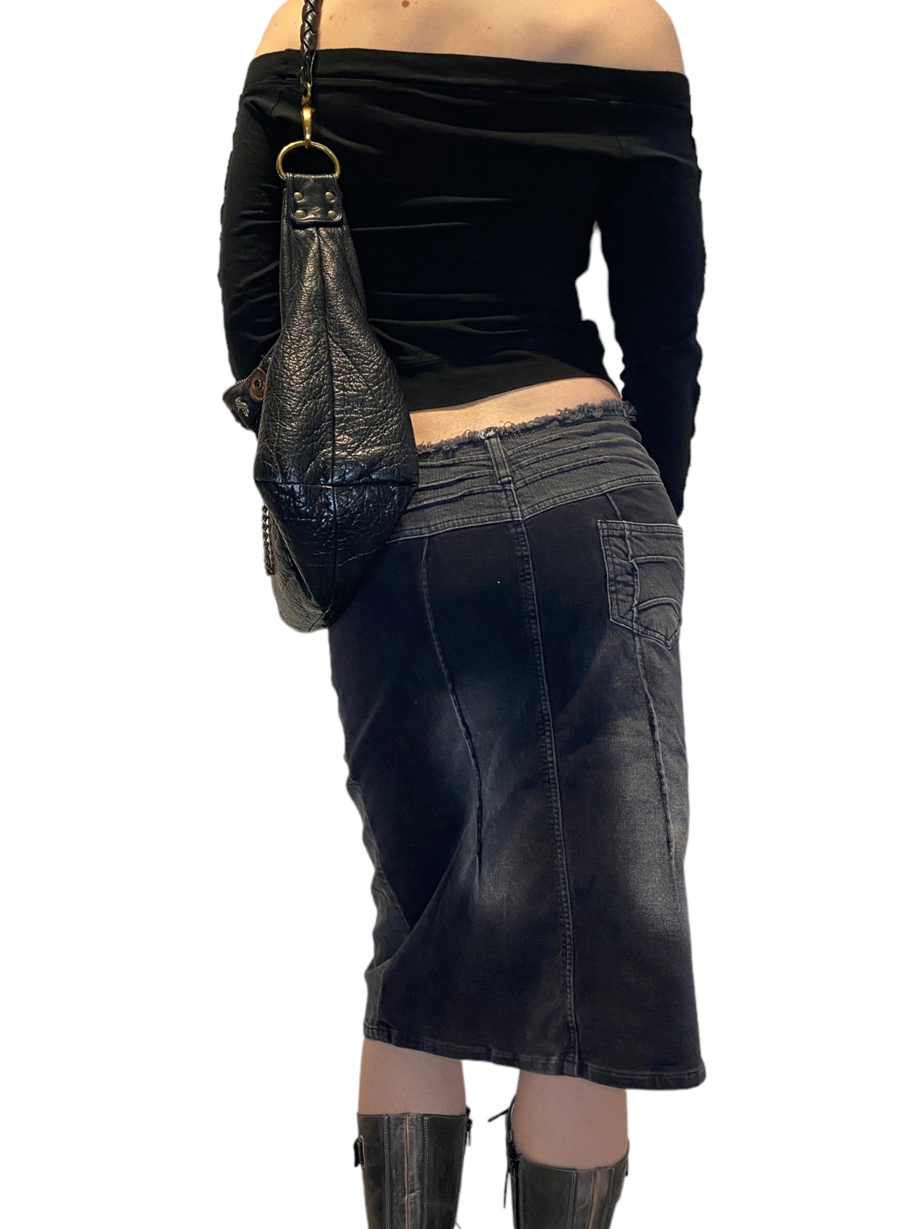 Vintage Utility Denim Midi Skirt (M)