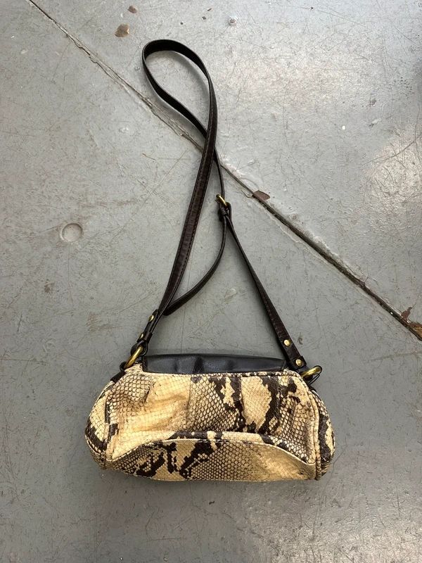 Vintage Just Cavalli Leather Snakeskin Rosette Mini Shoulder Bag
