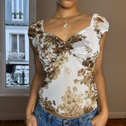 Vintage 00s Floral Mesh Blouse (S)