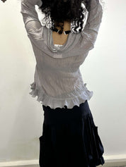 Vintage Sheer Ruffle Button Blouse (M/L)