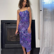 00s euro purple mesh floral print asymmetric maxi dress (S)