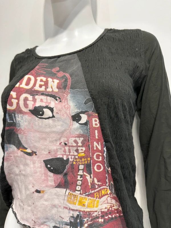 Y2K Italian Graphic Print Mesh Longsleeve (S)