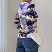 Vintage Abstract Print Mesh Top (S/M)