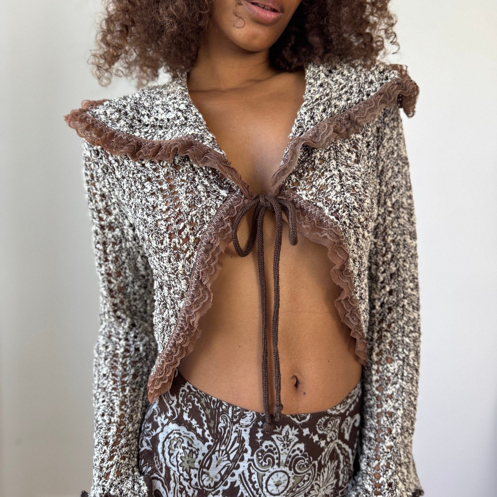 Vintage Tie-Front Knit Cardigan (S)