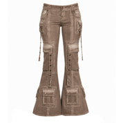 Blumarine Runway Tan Utility Cargo Flare Pants (M)