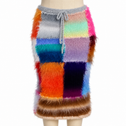 Colorful Fuzzy Patchwork Knit Midi Skirt (XS-2XL)