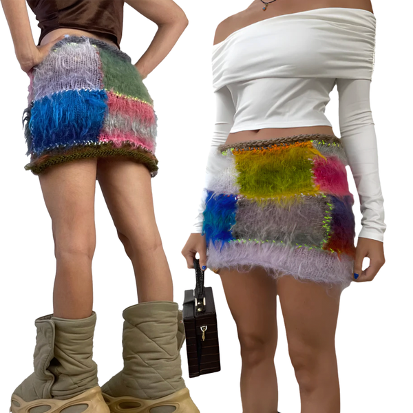 Fuzzy Patchwork Skirt (XS-2XL) – Holy Thrift