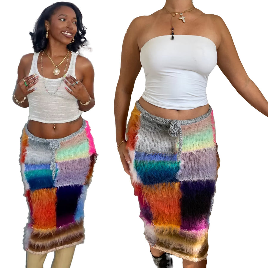 Fuzzy Patchwork Skirt (XS-2XL)