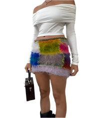 Fuzzy Patchwork Skirt (XS-XL)