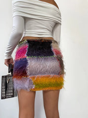 Fuzzy Patchwork Skirt (XS-XL)