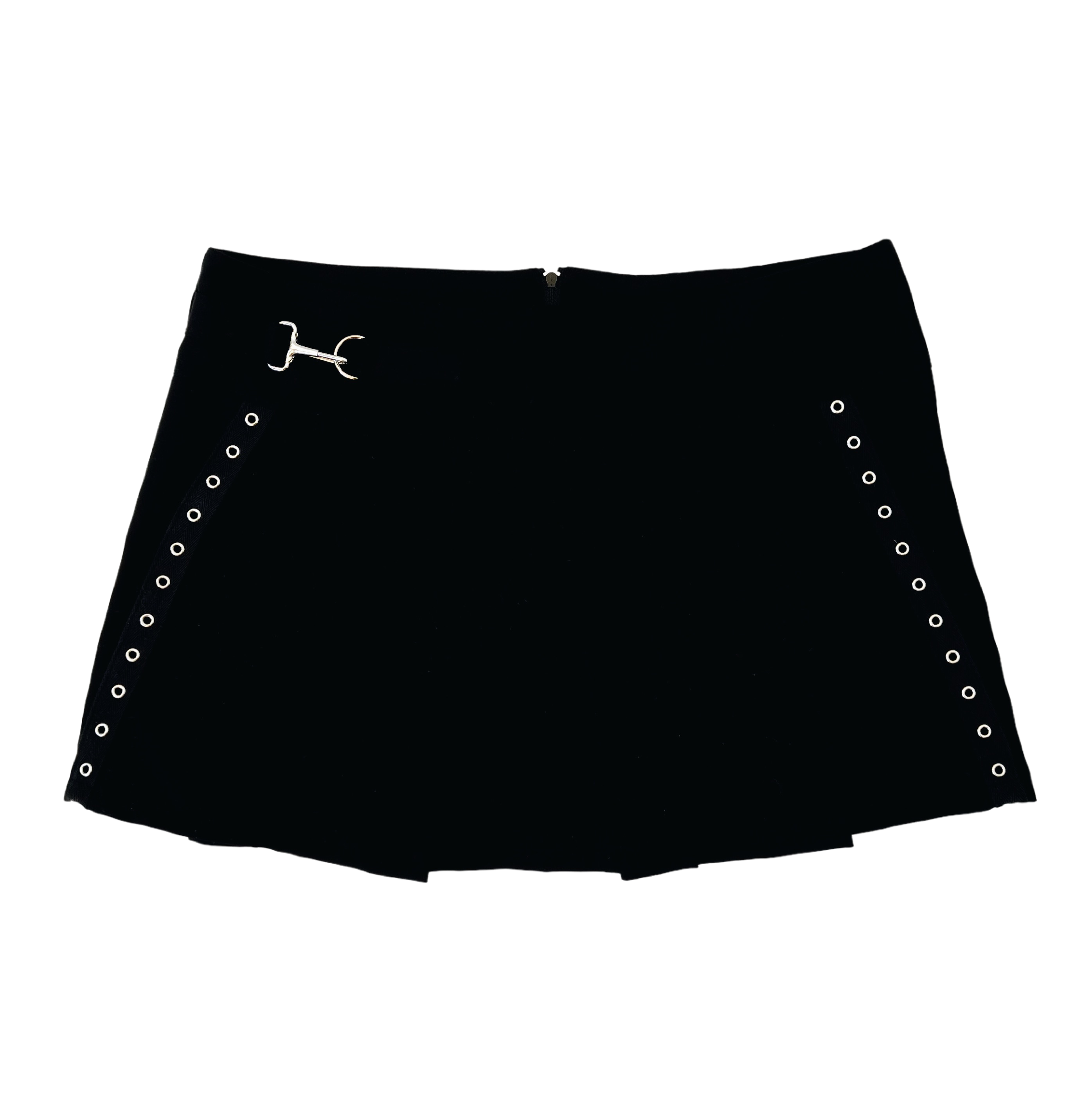90s Black Pleated Grommet Mini Skirt (M/L)