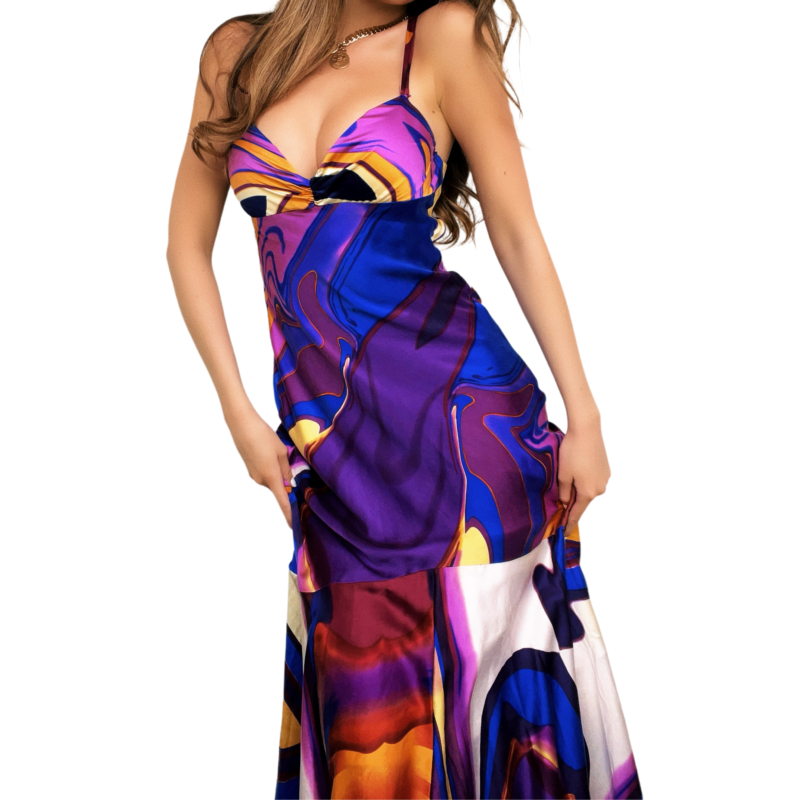 Caché Swirly Silk Maxi Dress (XS/S)