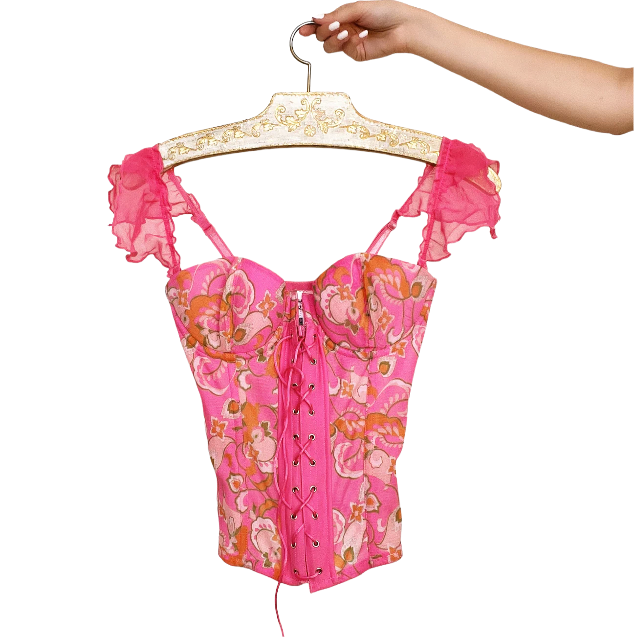 Pink Floral Corset Top (S/M)