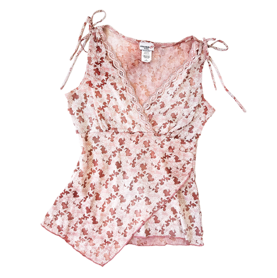 90s Sheer Dusty Pink Floral Top (XS/S)