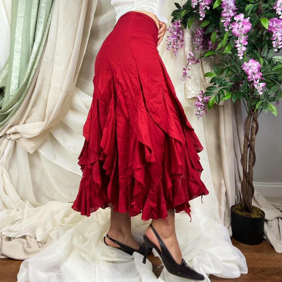 Y2K Red Ruffle Salsa Skirt (Medium)