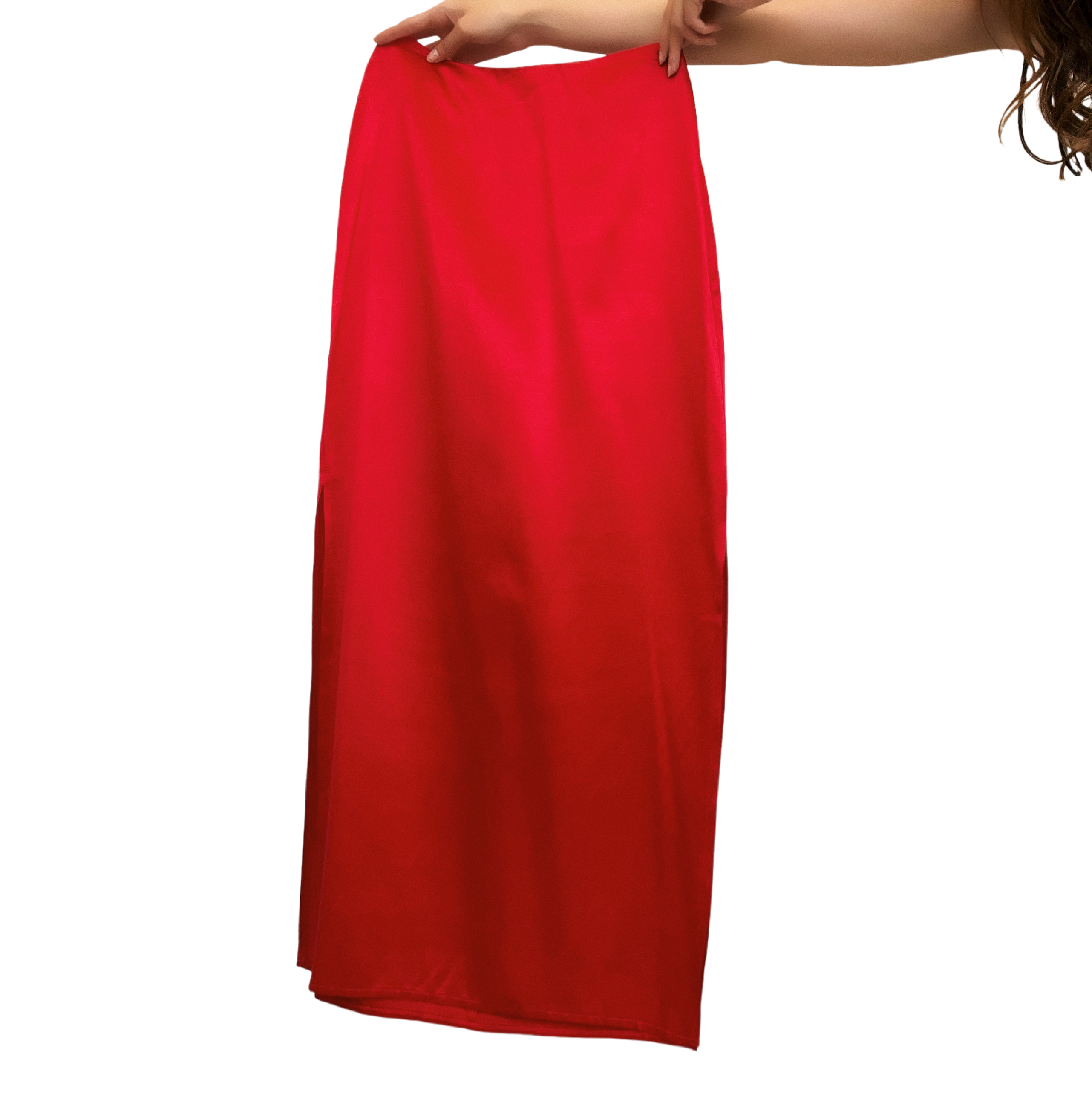 90s Cherry Red Satin Maxi Skirt (S)