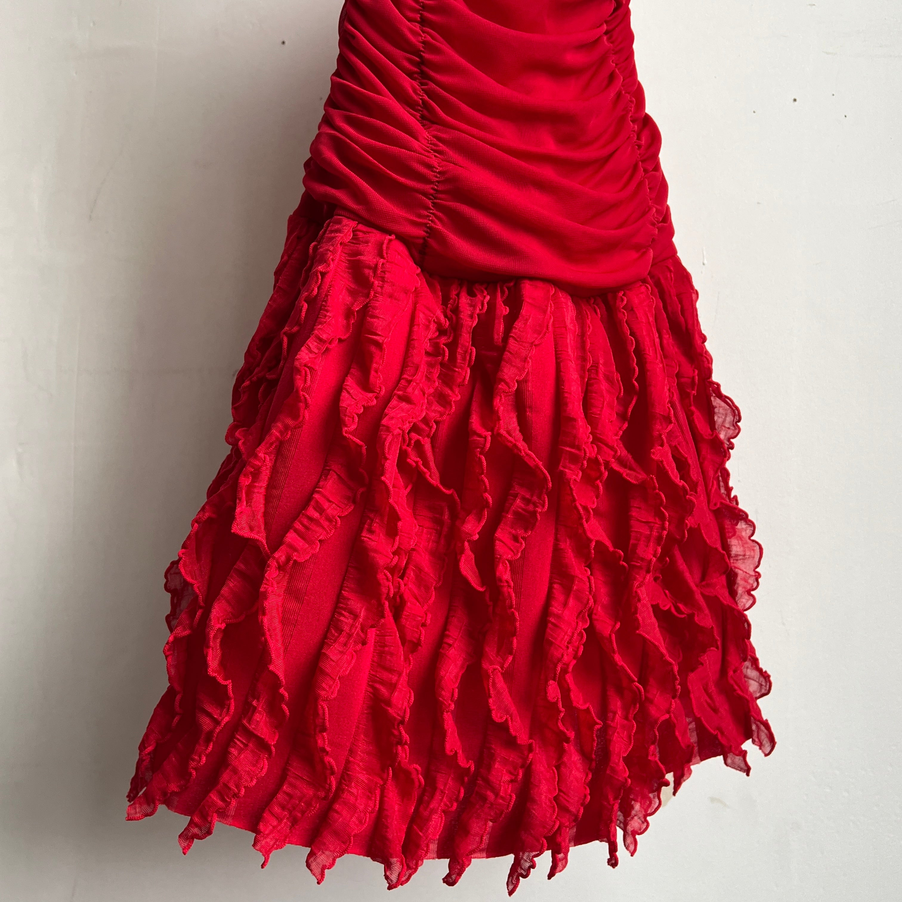 vintage cinched red ruffle mini dress (S)