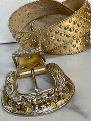 Western gold leather belt