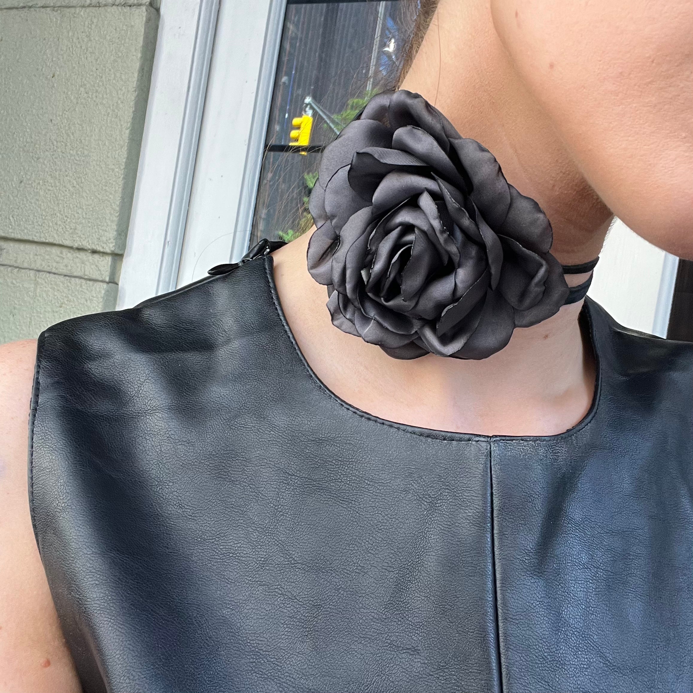 Jumbo Charcoal Floret Suede Tie Choker