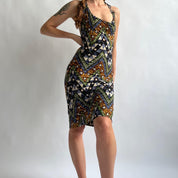 90s printed halter dress - M/L