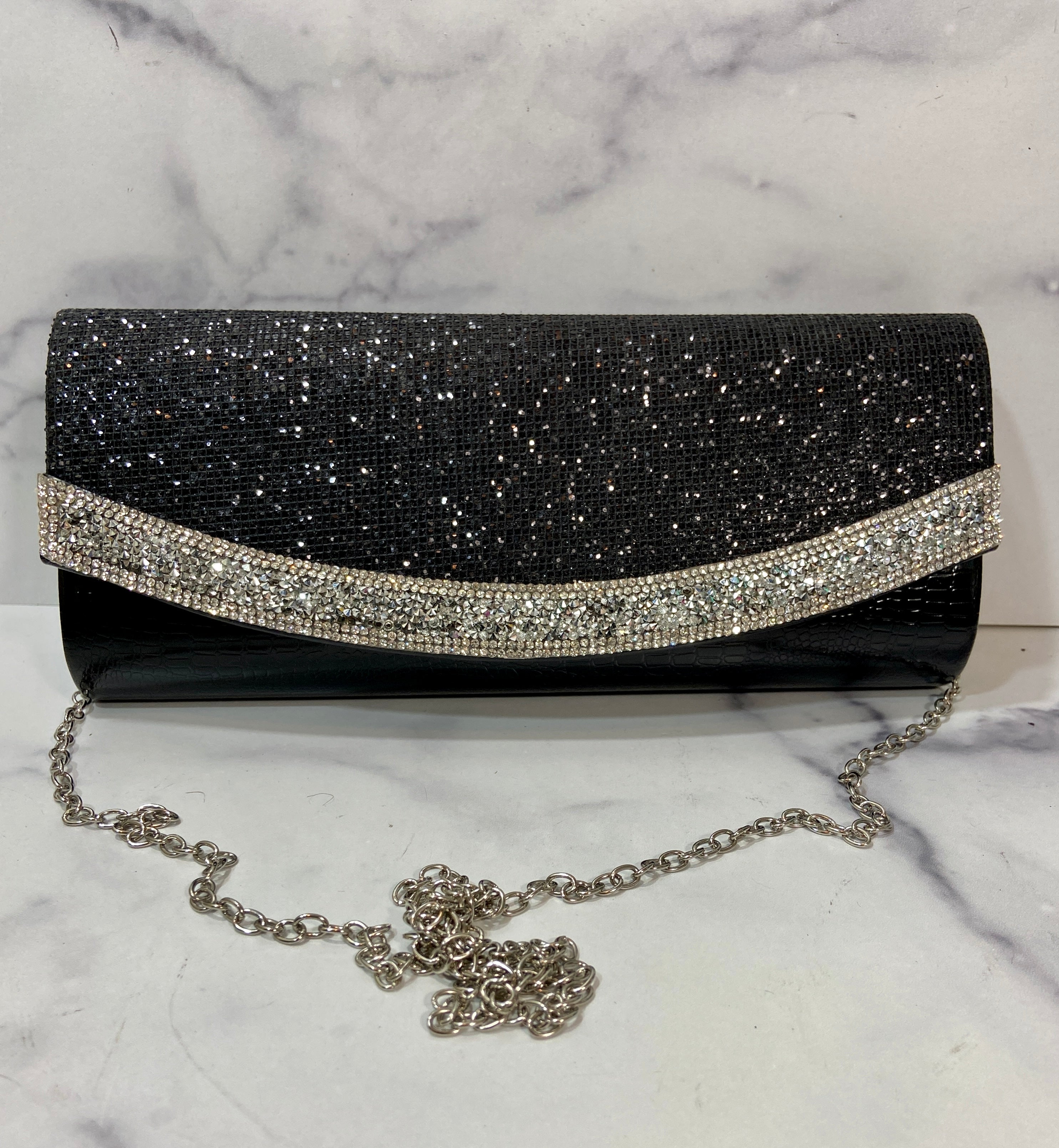 Black sparkle formal clutch bag