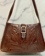 Vintage 70s Tan Leather Tooled Purse