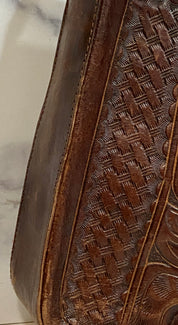 Vintage 70s Tan Leather Tooled Purse