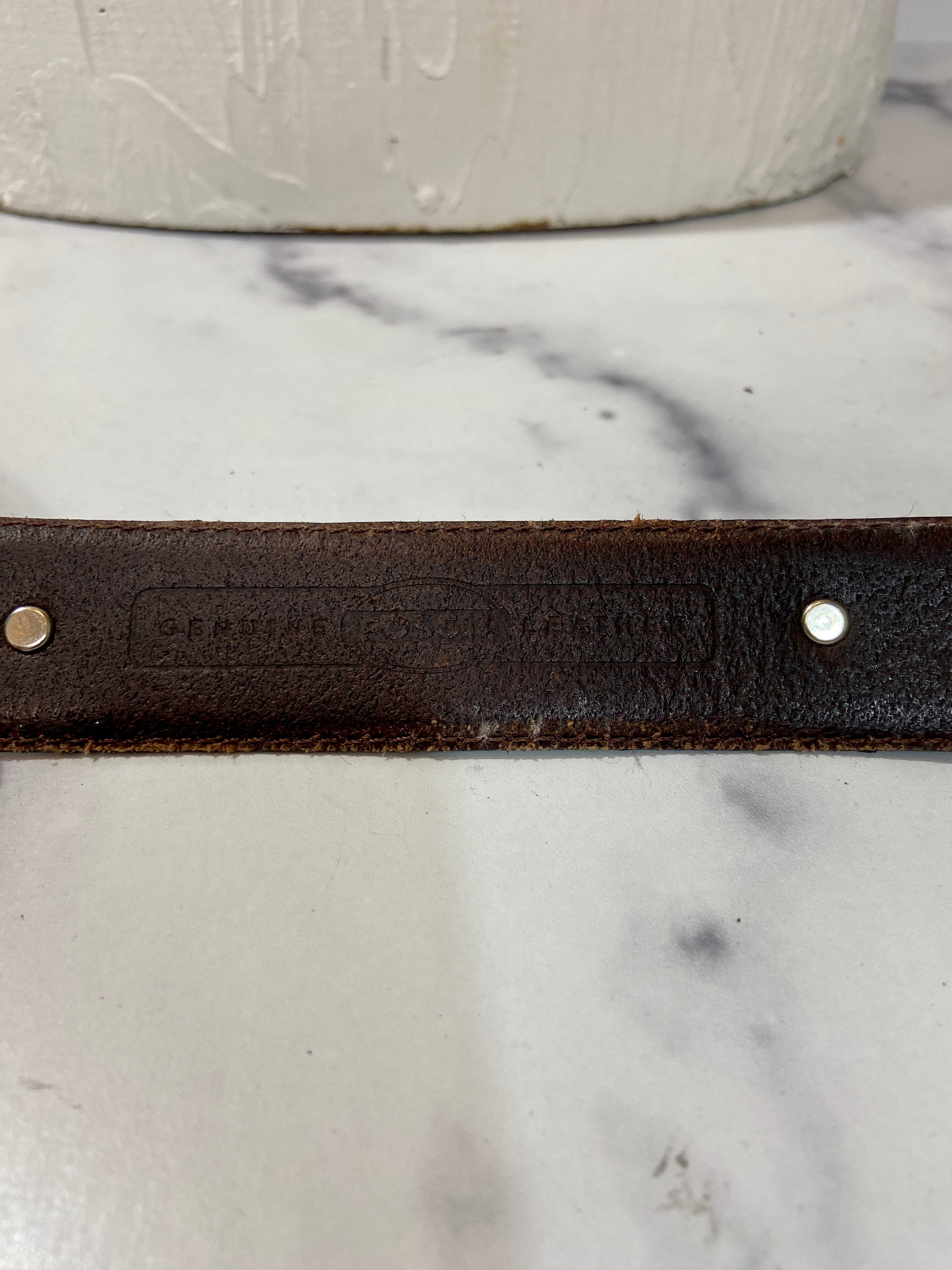 Vintage Brown Leather Belt with Silver Medallions