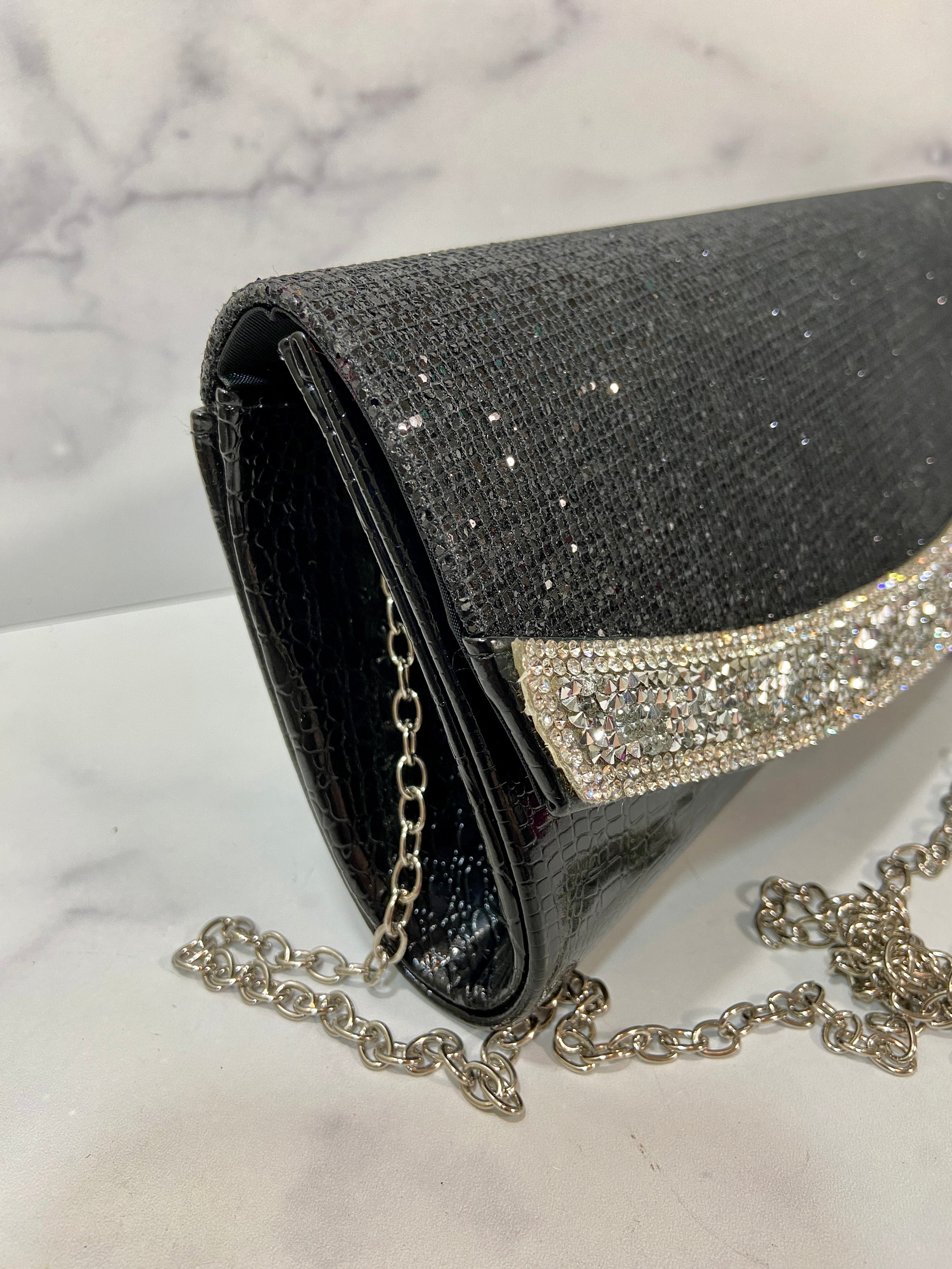 Black sparkle formal clutch bag