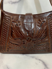 Vintage 70s Tan Leather Tooled Purse