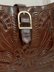 Vintage 70s Tan Leather Tooled Purse