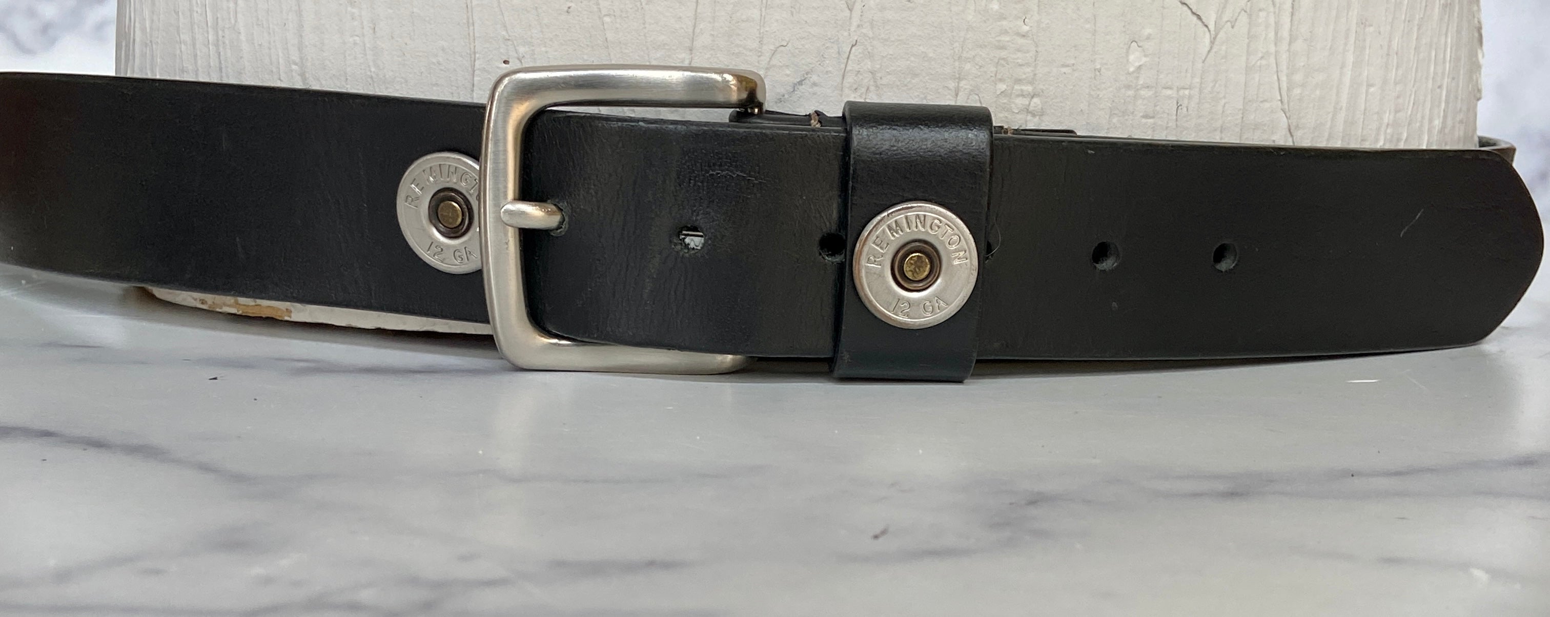 Remington black leather belt