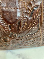 Vintage 70s Tan Leather Tooled Purse