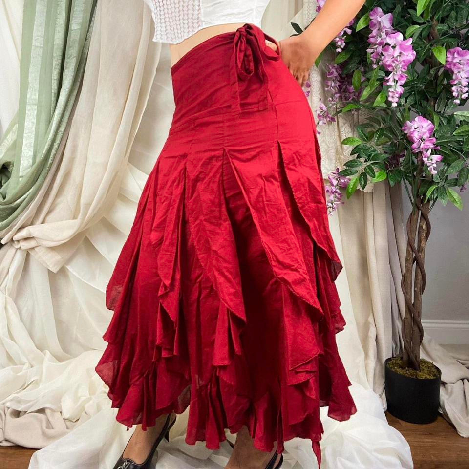 Y2K Red Ruffle Salsa Skirt (Medium)