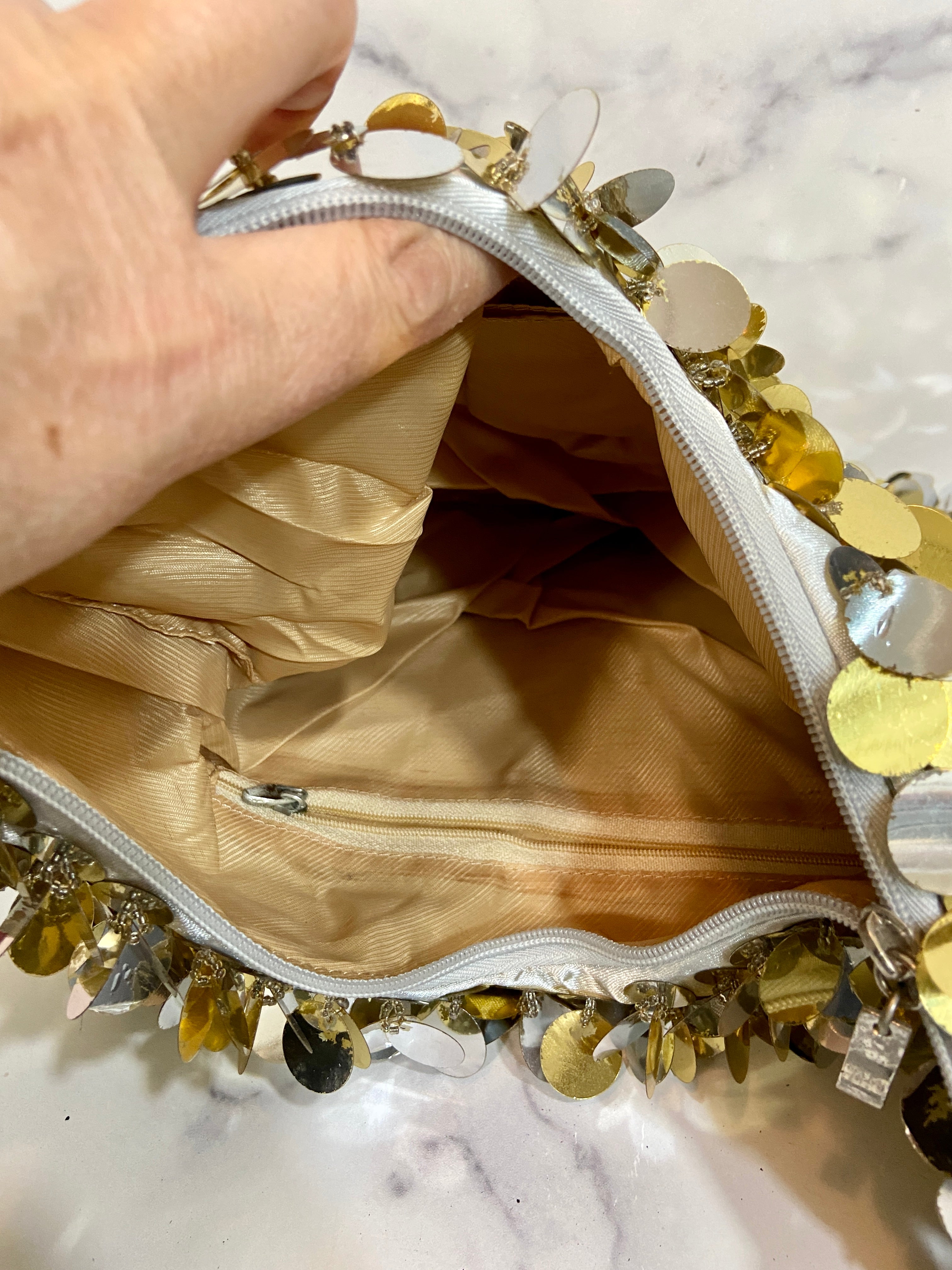 Sequined purse  gold and silver