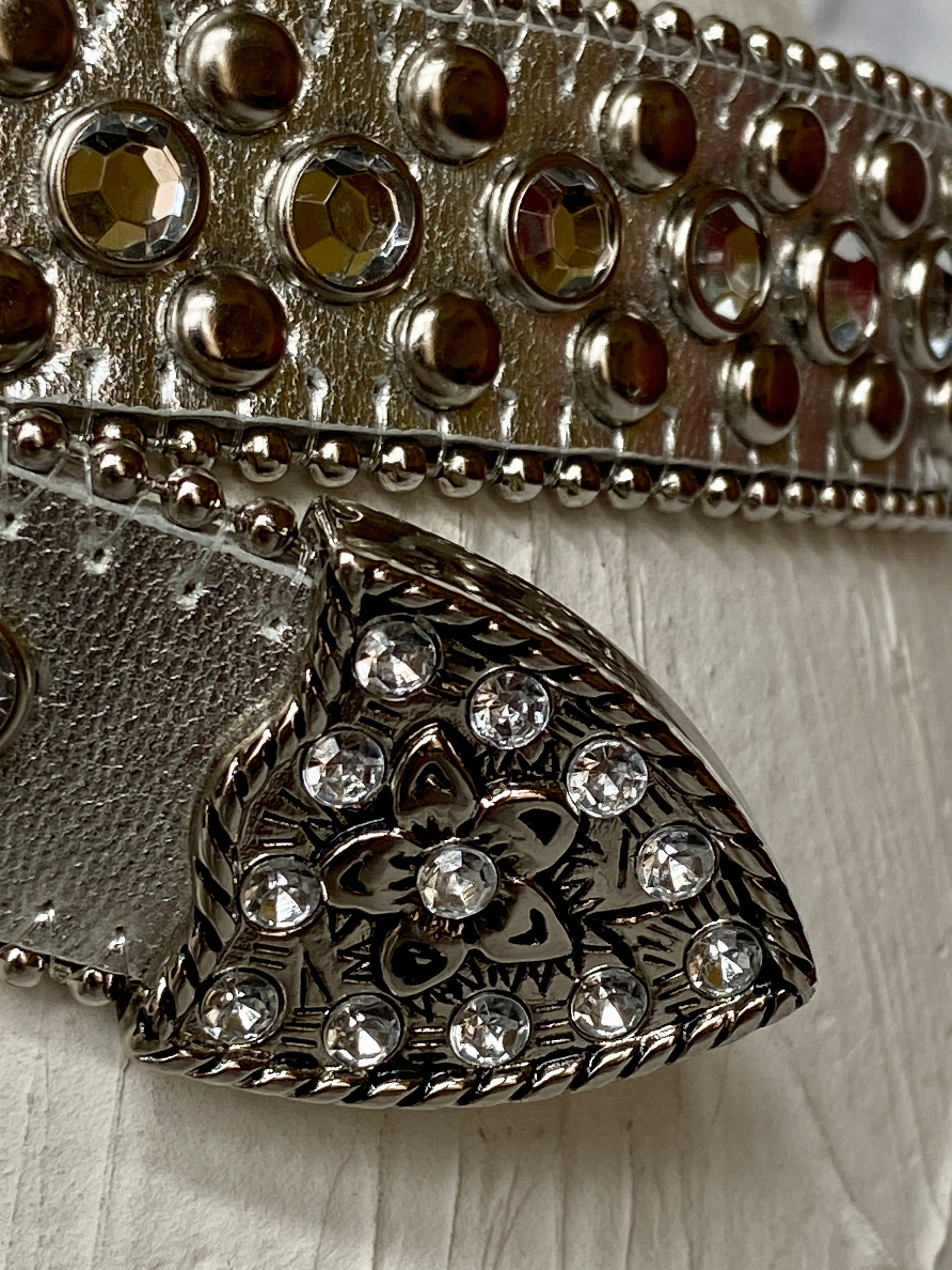 Silver Rhinestone Decor Geometric Buckle Belt