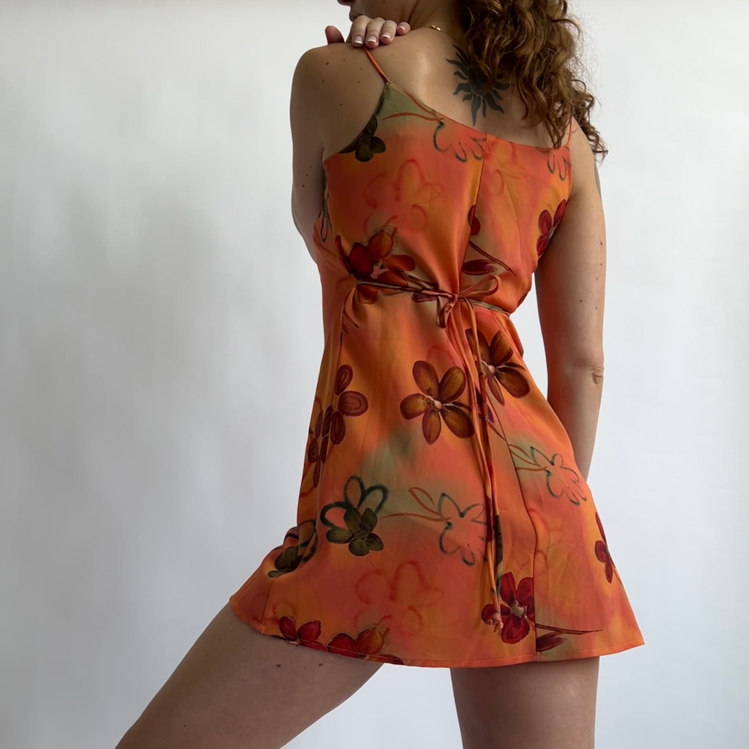 90s floral watercolor mini dress - S