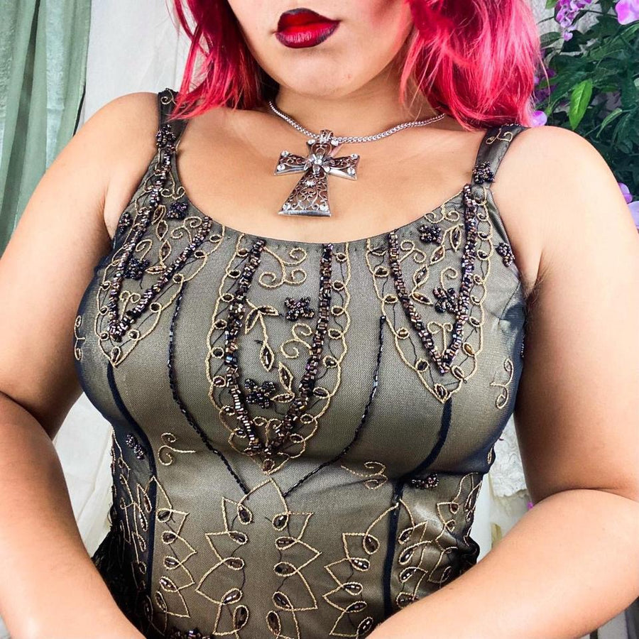 Vintage Whimsigoth Beaded Corset Top (Small) — Holy Thrift