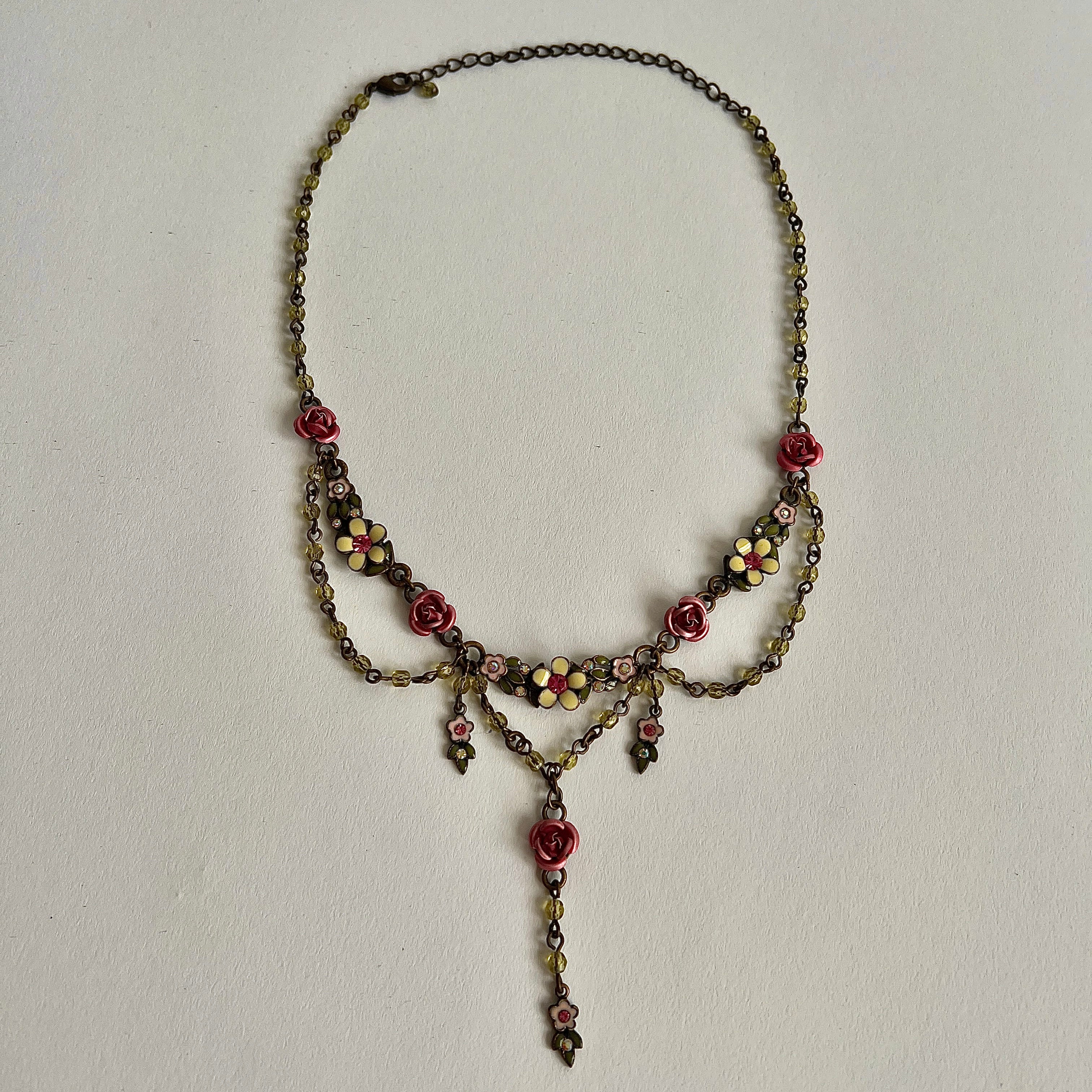 Rose floral drop chain necklace