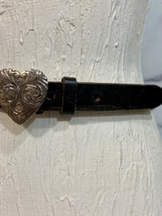 Vintage Engraved heart in black belt