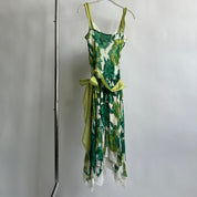 Y2K green floral beaded dress - M