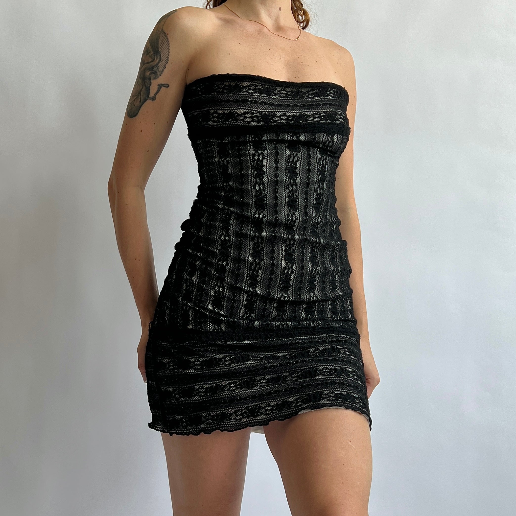 Y2k strapless black lace dress - M/L