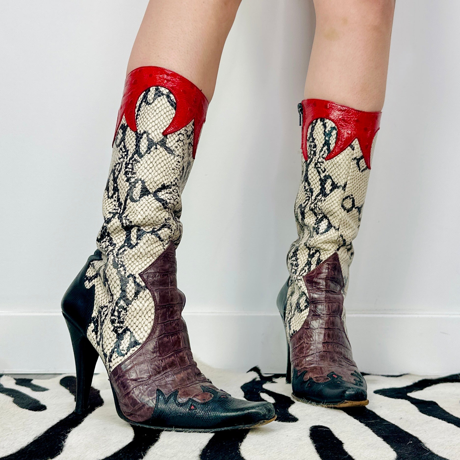 Vintage Snakeskin Bebe Boots (Size 8)
