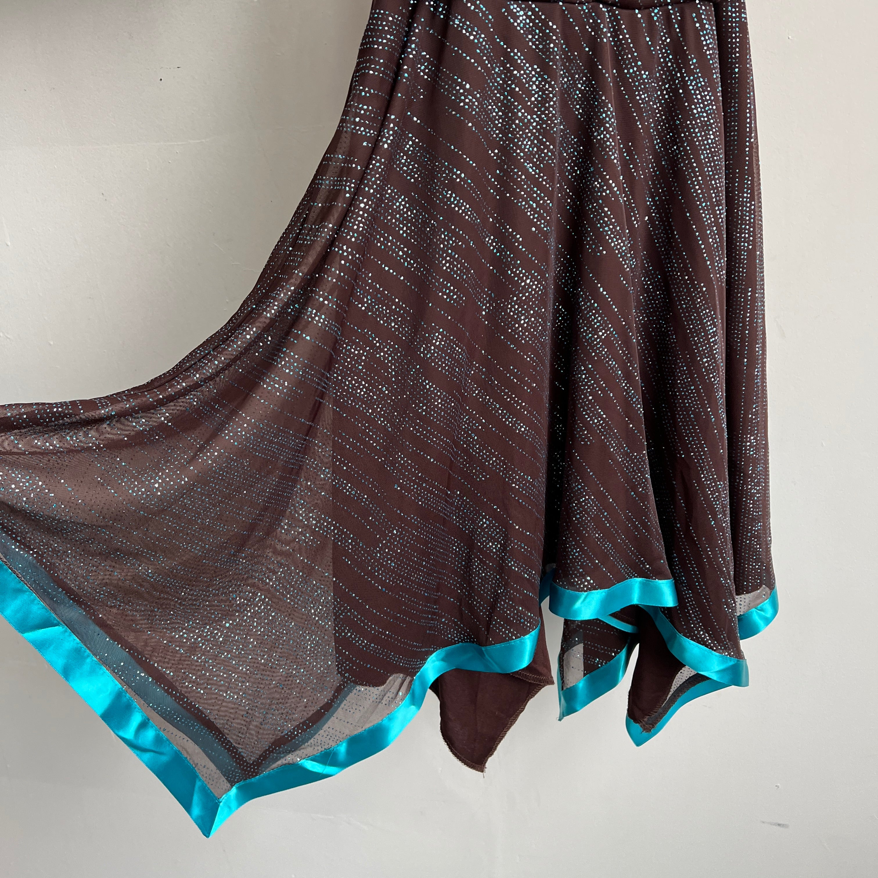 Y2K Brown blue glitter halter dress (S/M)